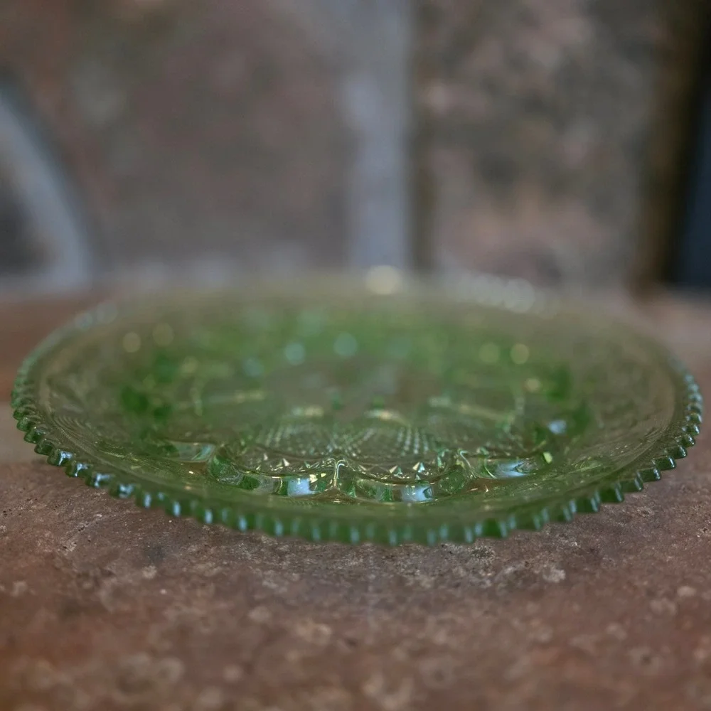 Vintage Tiara Sandwich Chantilly Green Depression Glass Plate 12